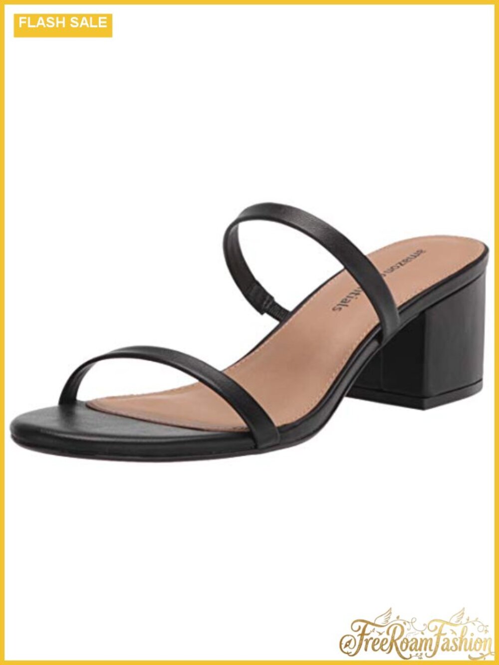 Memory Foam Block Heel Two Strap Slide Sandals Faux Leather
